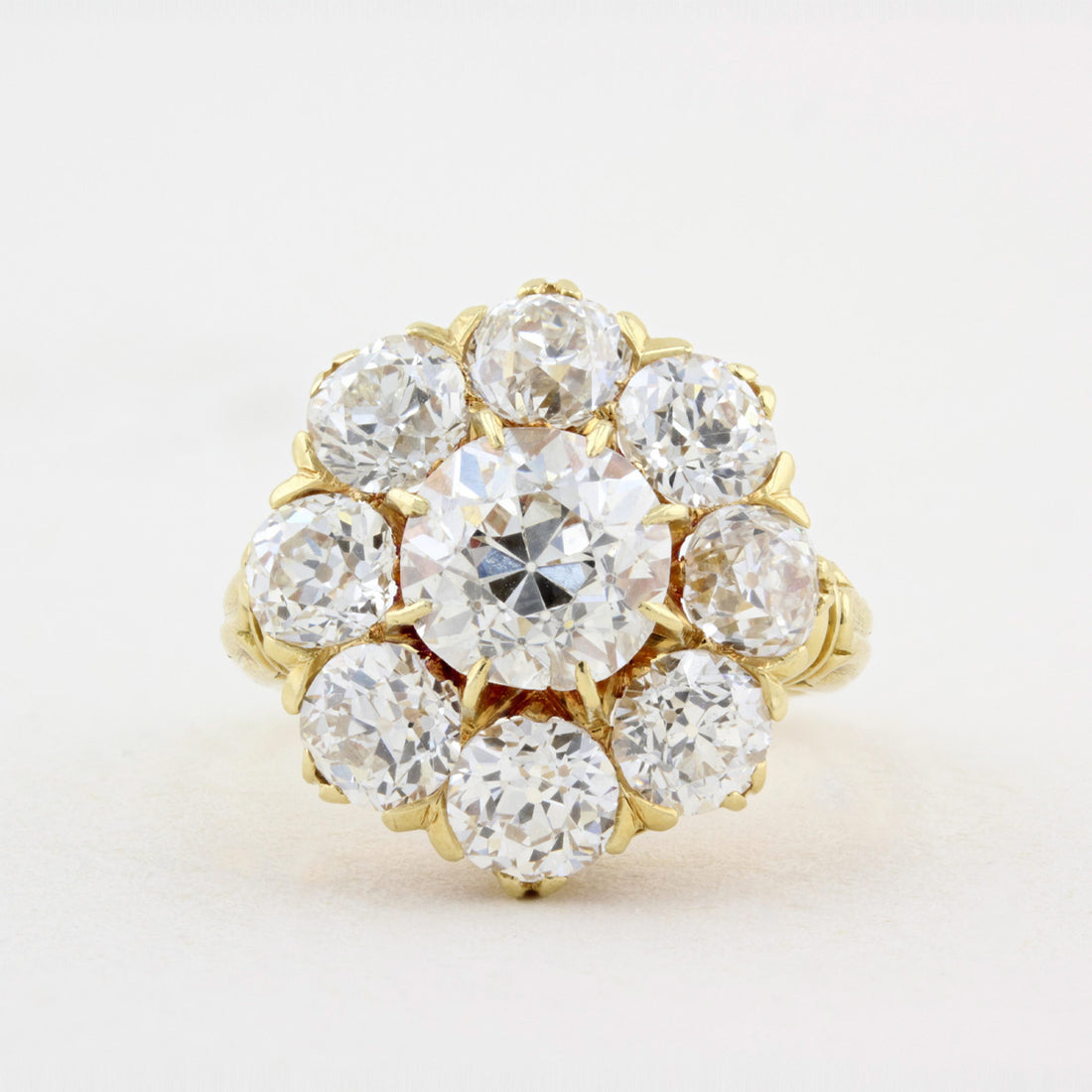 Vintage 6.50ct Old European Cut Diamond Coronet Cluster Ring