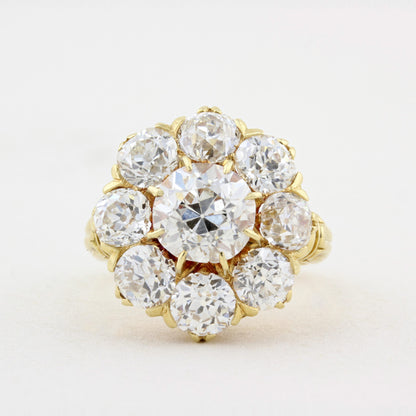 Vintage 6.50ct Old European Cut Diamond Coronet Cluster Ring