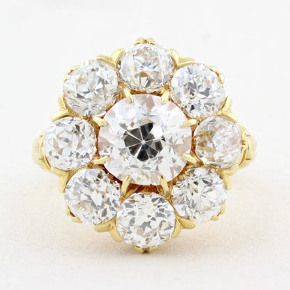 Vintage 6.50ct Old European Cut Diamond Coronet Cluster Ring