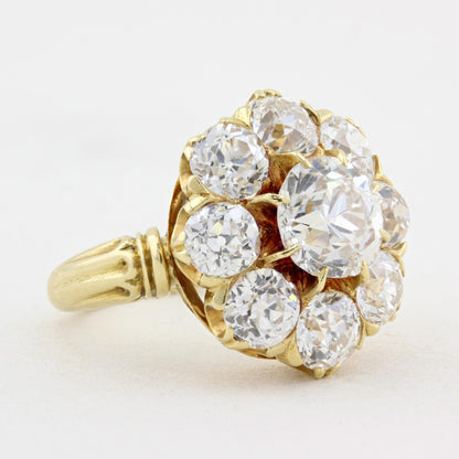 Vintage 6.50ct Old European Cut Diamond Coronet Cluster Ring