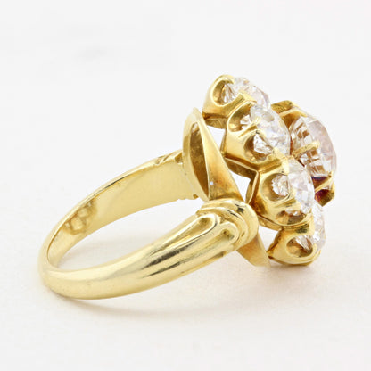 Vintage 6.50ct Old European Cut Diamond Coronet Cluster Ring