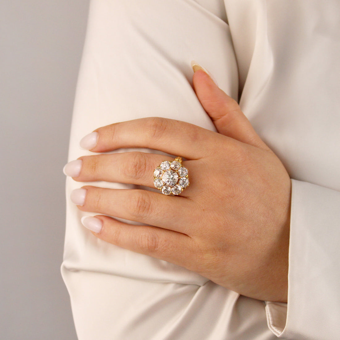 Vintage 6.50ct Old European Cut Diamond Coronet Cluster Ring