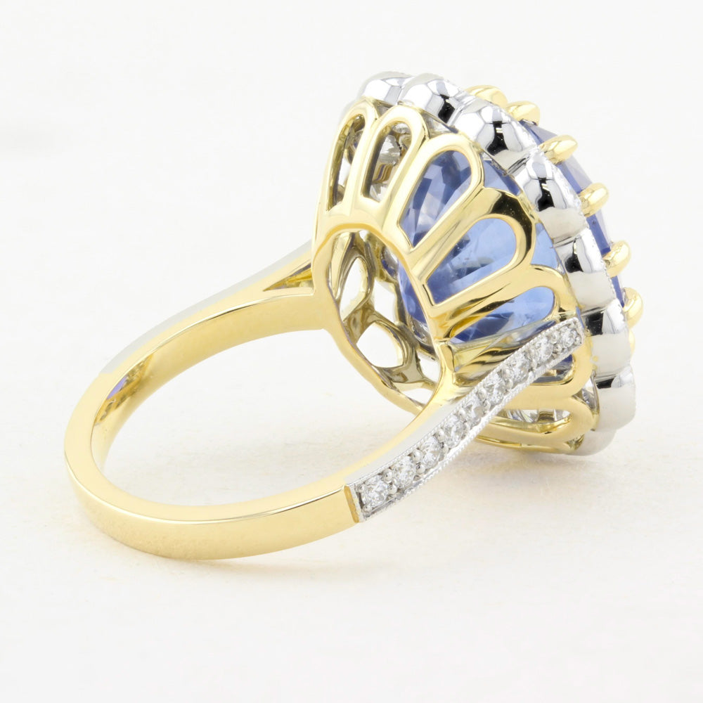 Natural No Heat Sapphire and Diamond Cluster Ring