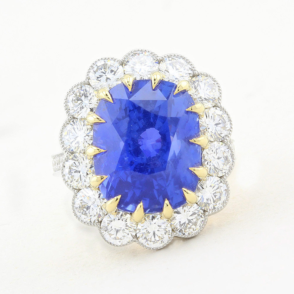 Natural No Heat Sapphire and Diamond Cluster Ring