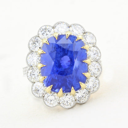 Natural No Heat Sapphire and Diamond Cluster Ring