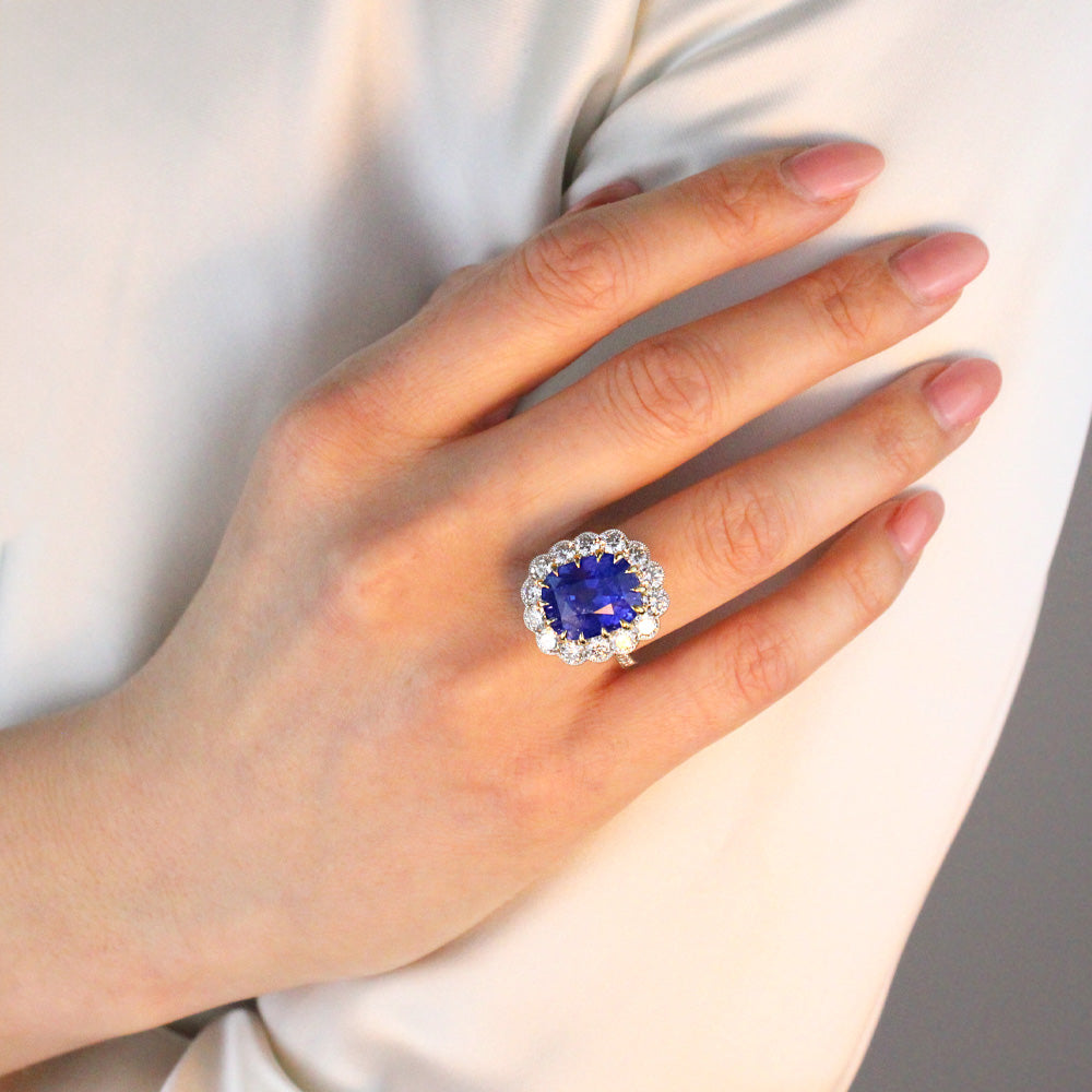 Natural No Heat Sapphire and Diamond Cluster Ring
