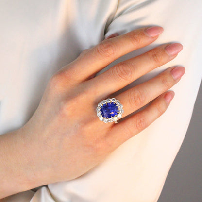 Natural No Heat Sapphire and Diamond Cluster Ring