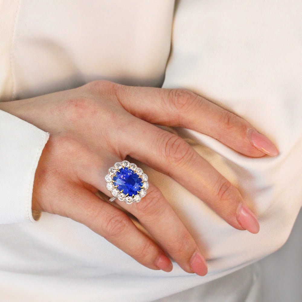 Natural No Heat Sapphire and Diamond Cluster Ring
