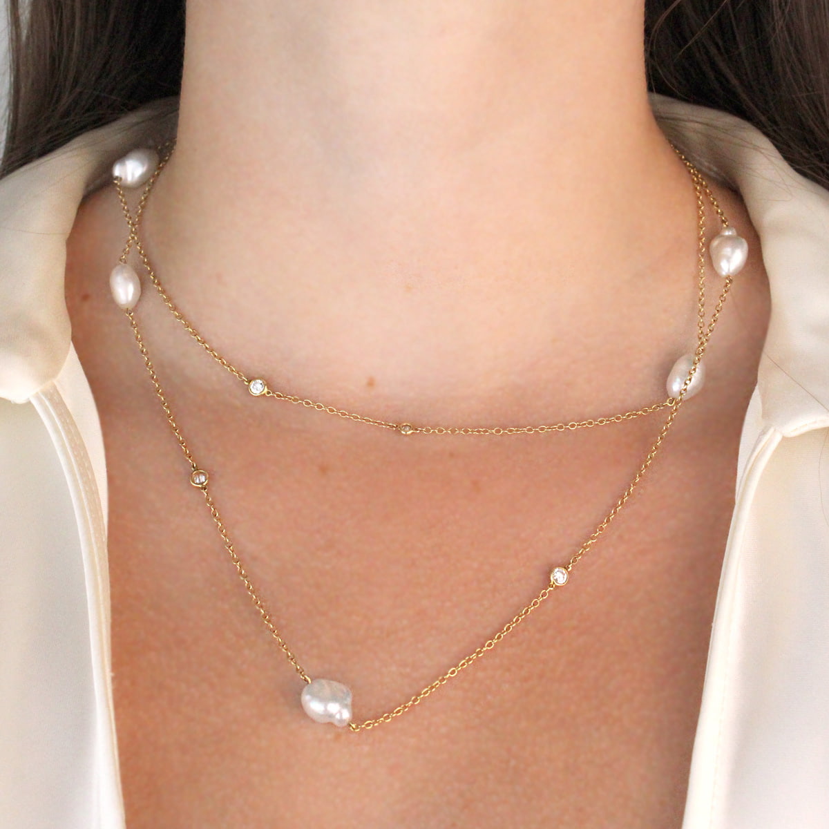 【Tiffany & Co】Elsa Peretti Pearls by the Yard ネックレス Elsa Peretti® Pearls by the Yard™ sprinkle necklace in 18k