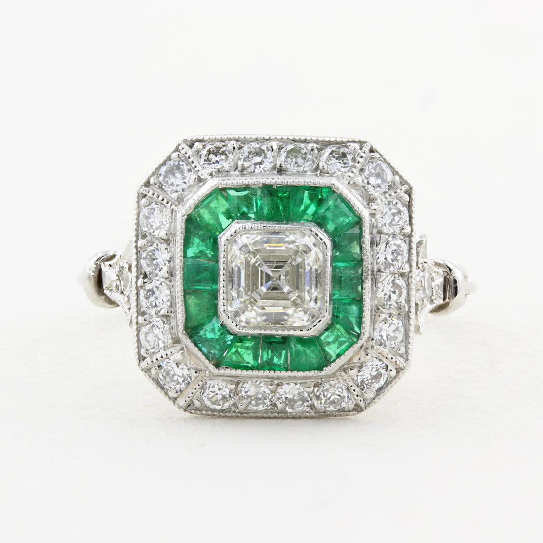 Art Deco Style Diamond and Emerald Target Ring