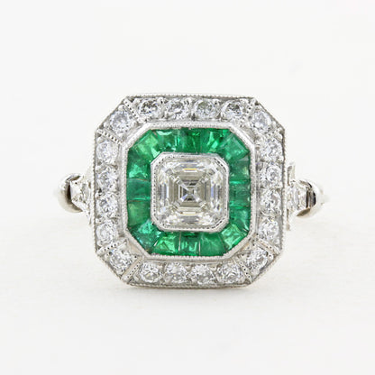 Art Deco Style Diamond and Emerald Target Ring