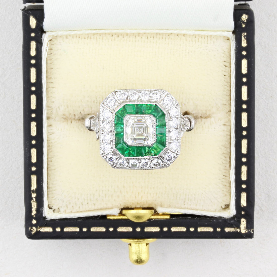 Art Deco Style Diamond and Emerald Target Ring