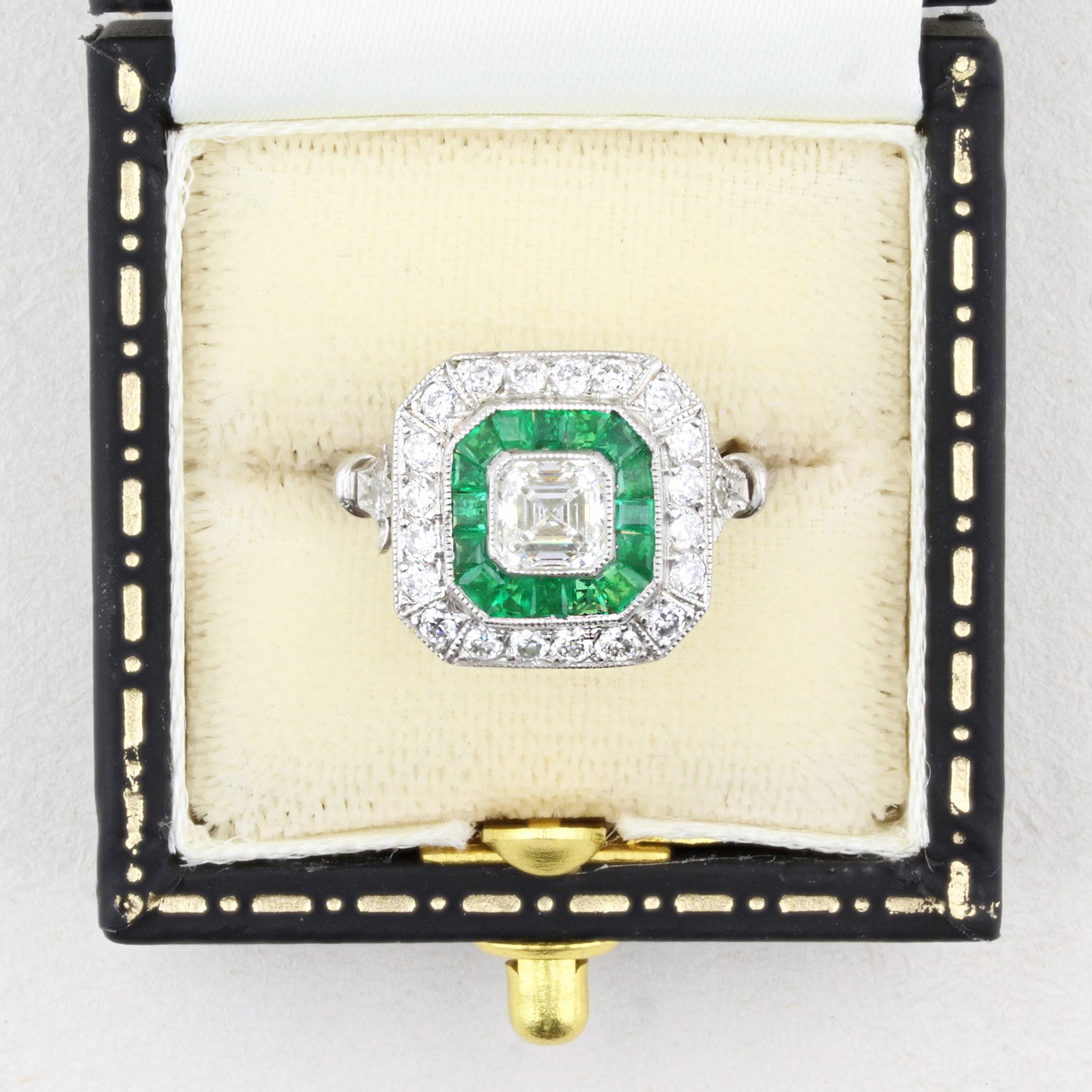 Art Deco Style Diamond and Emerald Target Ring