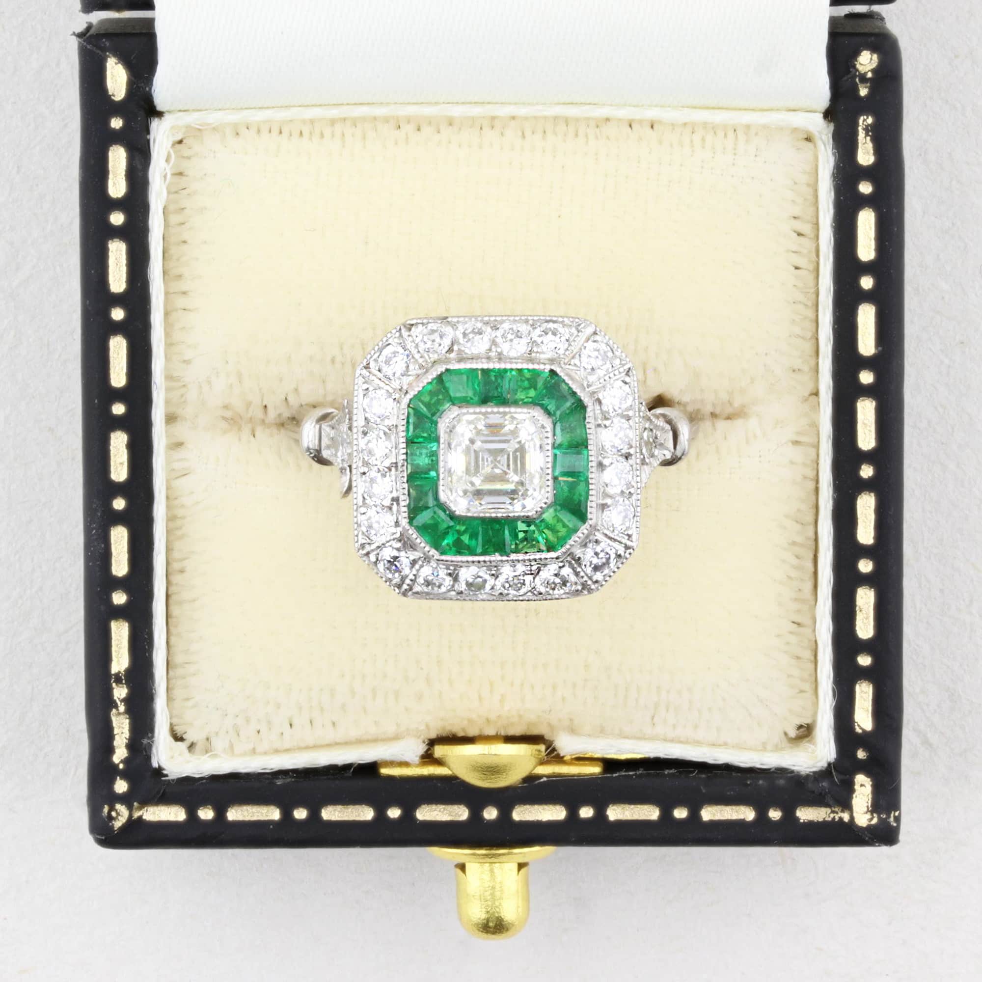 Art Deco Style Diamond and Emerald Target Ring