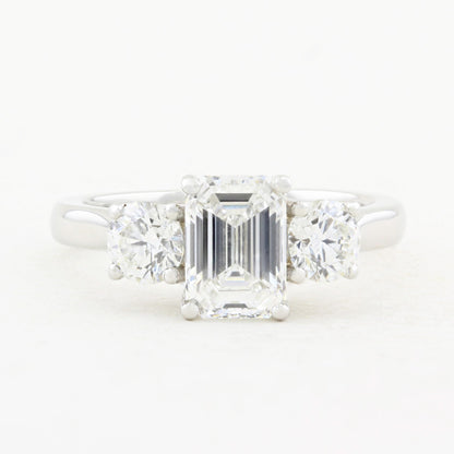 1.80ct Emerald Cut and Round Diamond Three Stone Engagement Ring