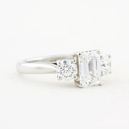 1.80ct Emerald Cut and Round Diamond Three Stone Engagement Ring