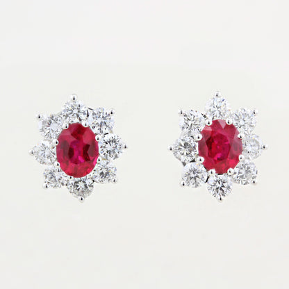 Ruby and Diamond Cluster Stud Earrings