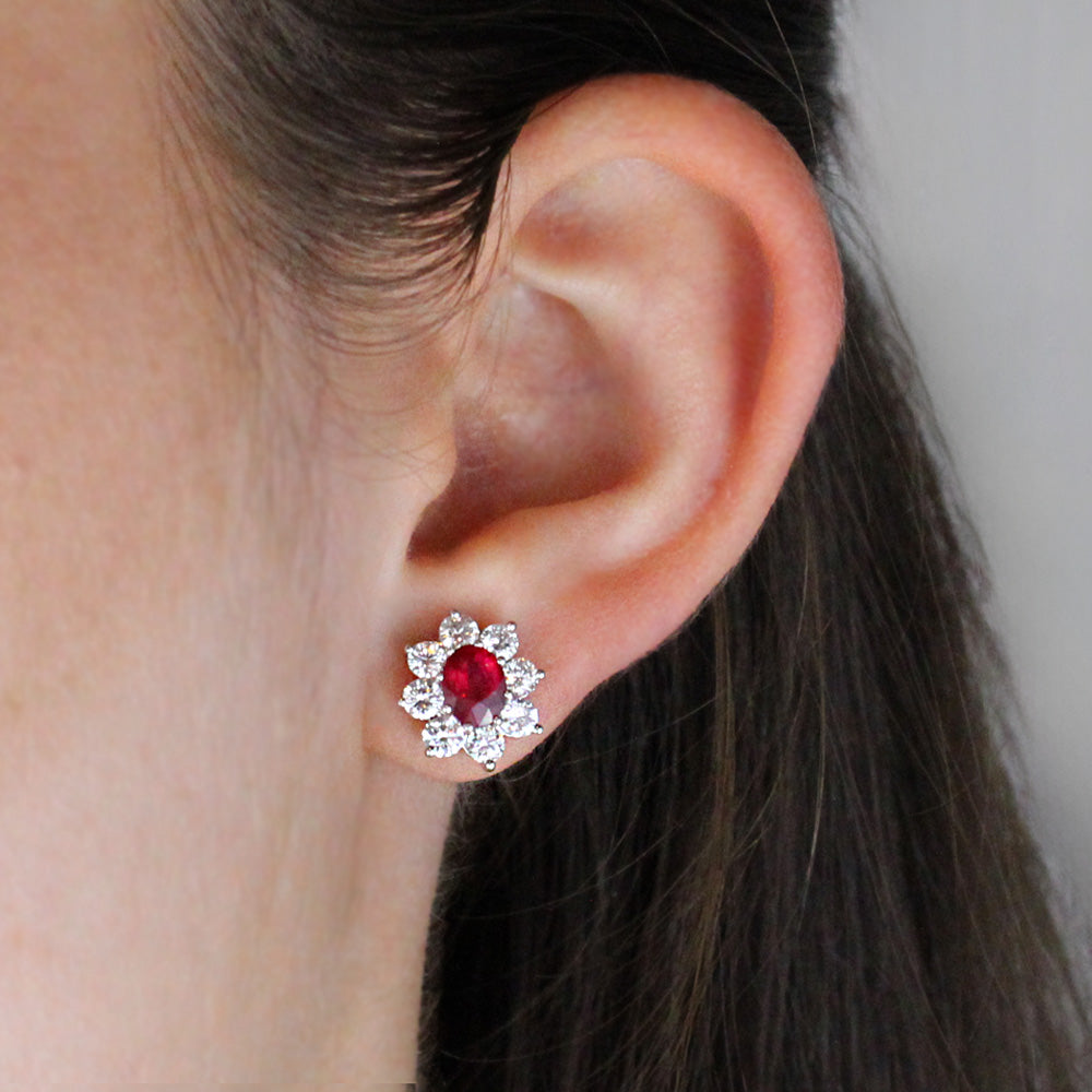 Ruby and Diamond Cluster Stud Earrings