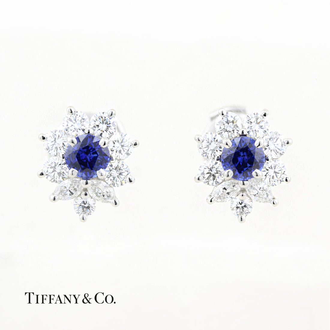 Tiffany Sapphire and Diamond Cluster Stud Earrings