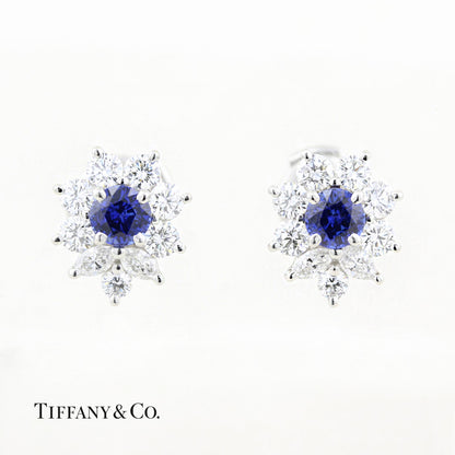 Tiffany Sapphire and Diamond Cluster Stud Earrings