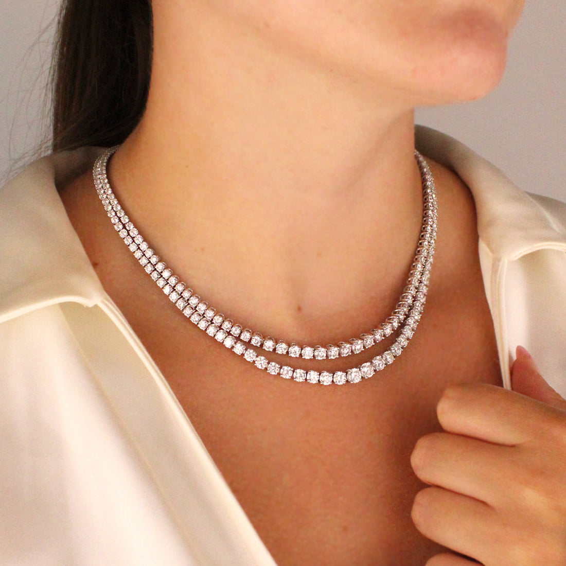 22ct Double Row Diamond Line Rivière Necklace