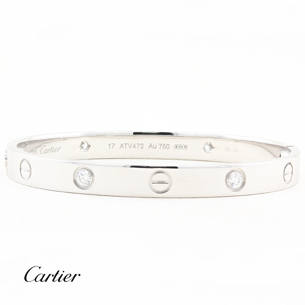 Cartier White Gold Diamond Love Bracelet - Size 17