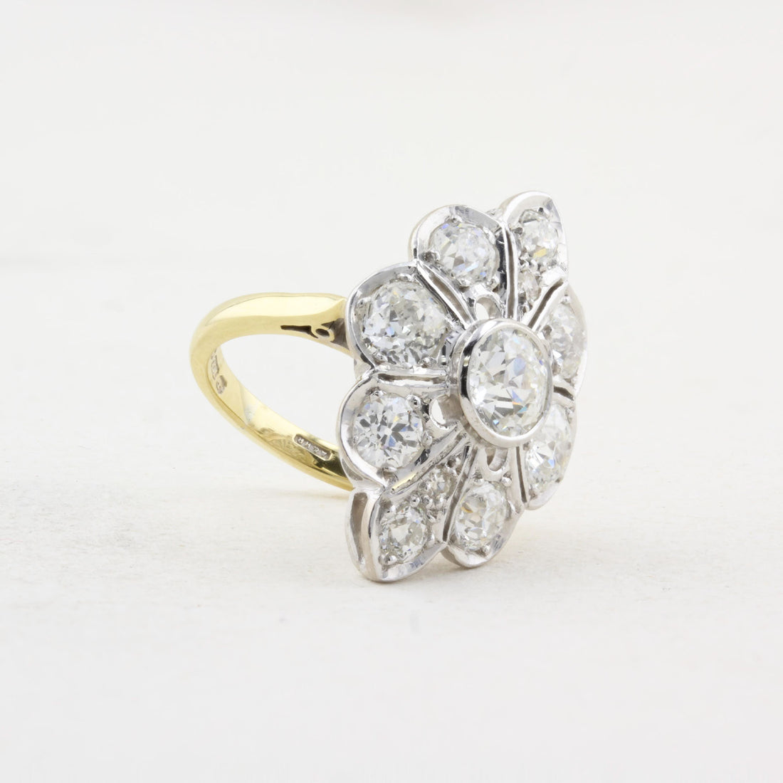 Vintage Old Cut Diamond Cluster Panel Ring