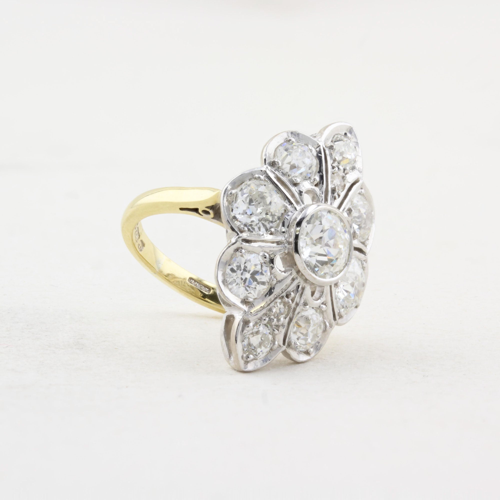 Vintage Old Cut Diamond Cluster Panel Ring