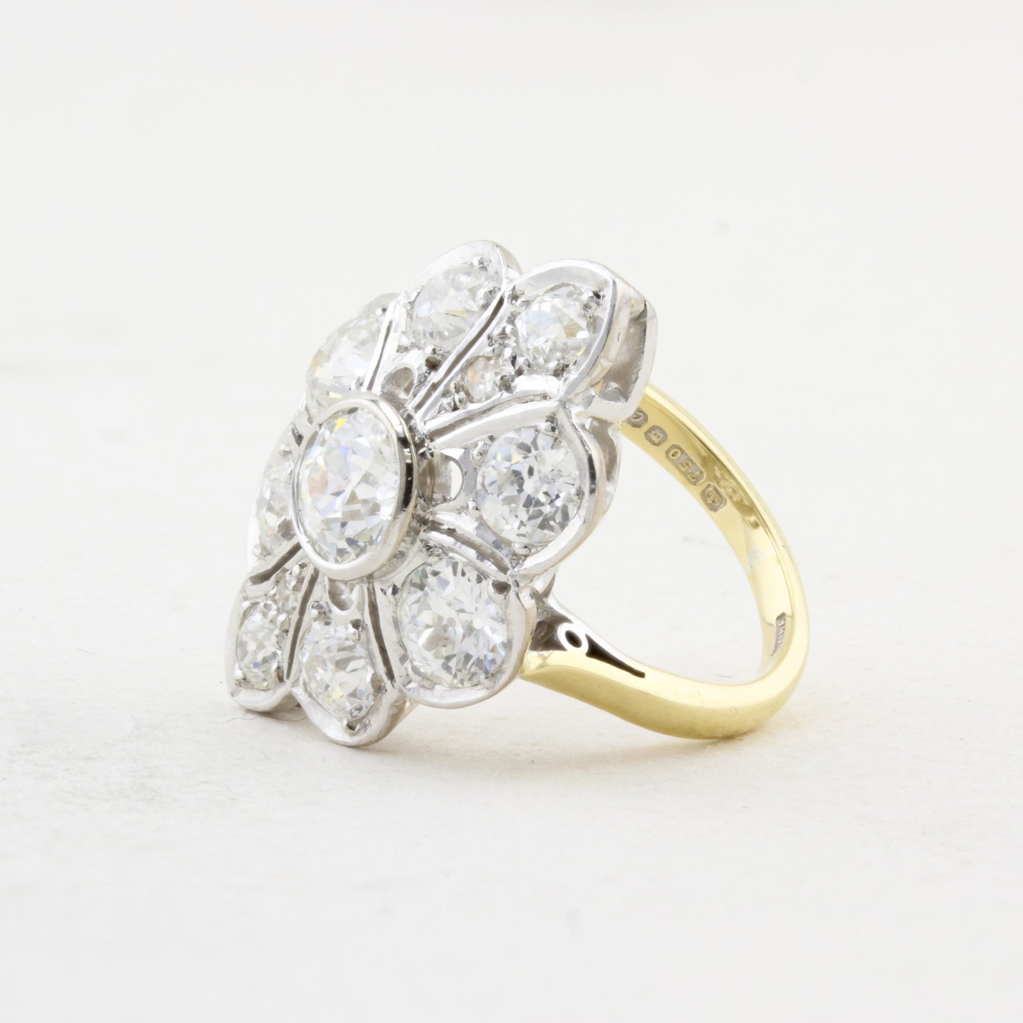 Vintage Old Cut Diamond Cluster Panel Ring