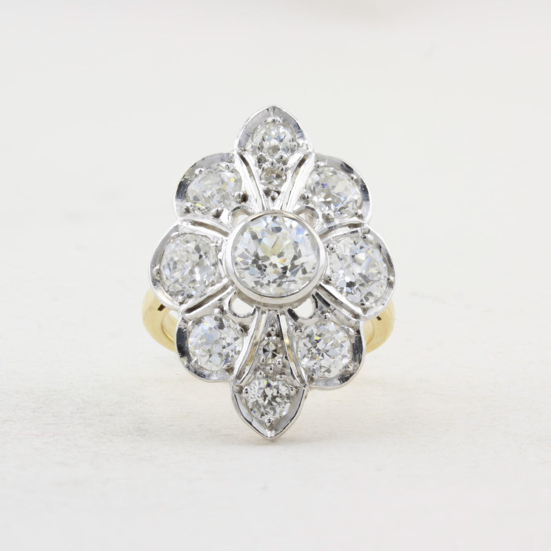 Vintage Old Cut Diamond Cluster Panel Ring