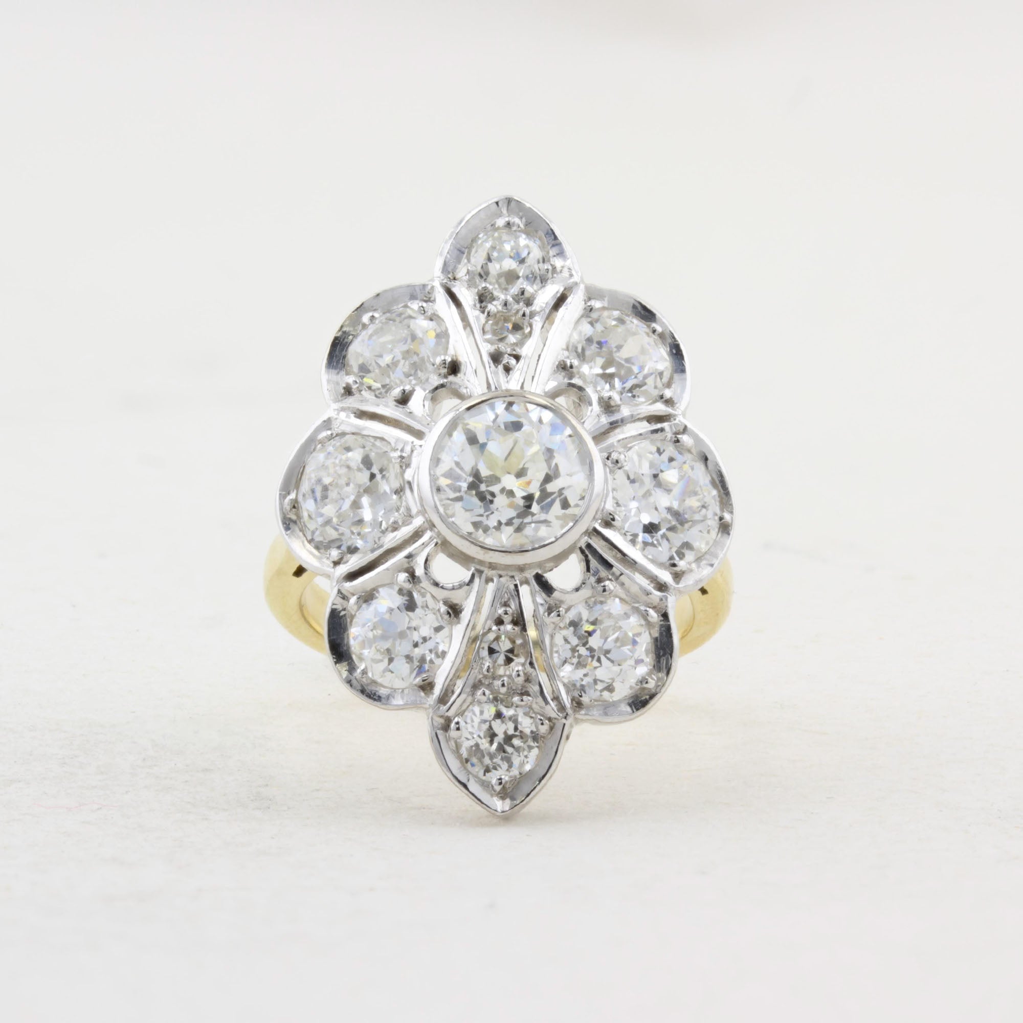 Vintage Old Cut Diamond Cluster Panel Ring