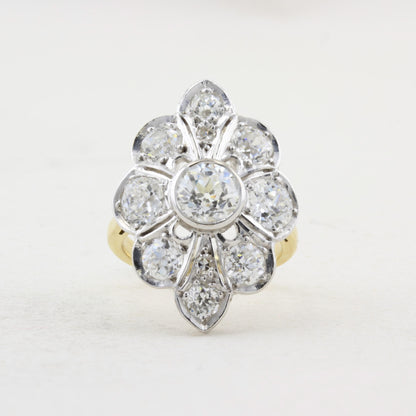 Vintage Old Cut Diamond Cluster Panel Ring