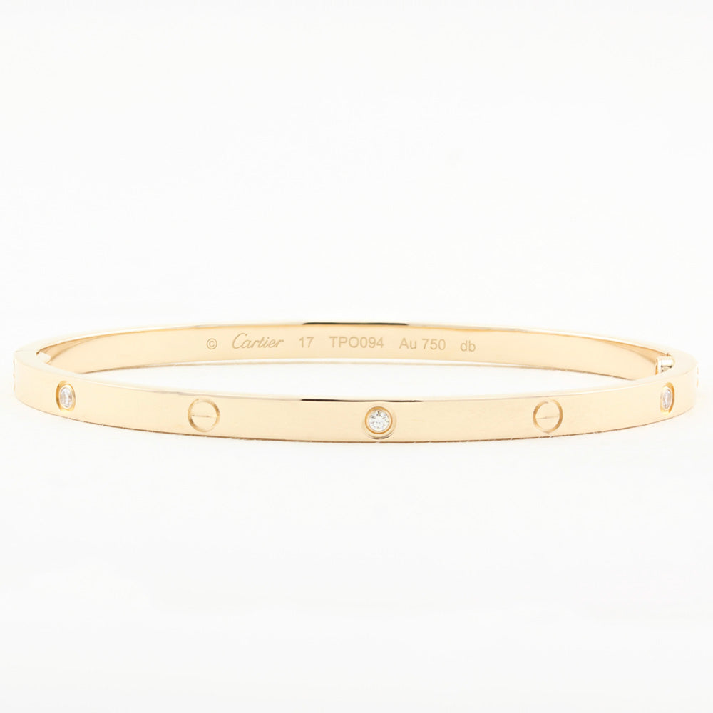 Cartier SM Rose Gold Diamond Love Bracelet - Size 17
