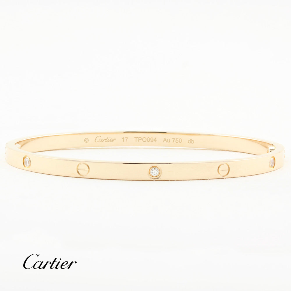 Cartier SM Rose Gold Diamond Love Bracelet - Size 17