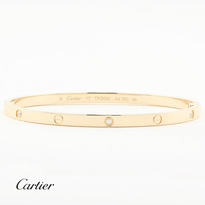 Cartier SM Rose Gold Diamond Love Bracelet - Size 17