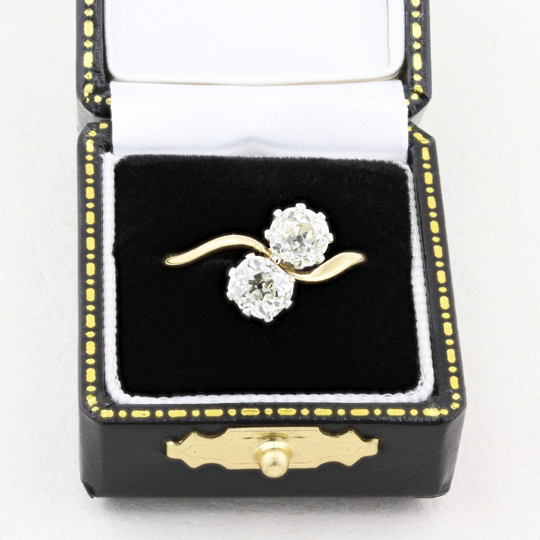 Old Cut Diamond Two Stone Wave Ring