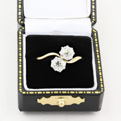 Old Cut Diamond Two Stone Wave Ring