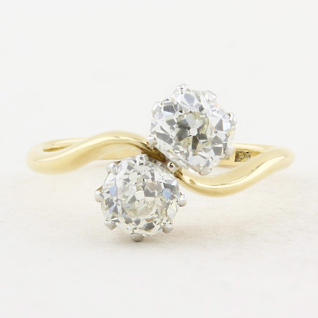 Old Cut Diamond Two Stone Wave Ring