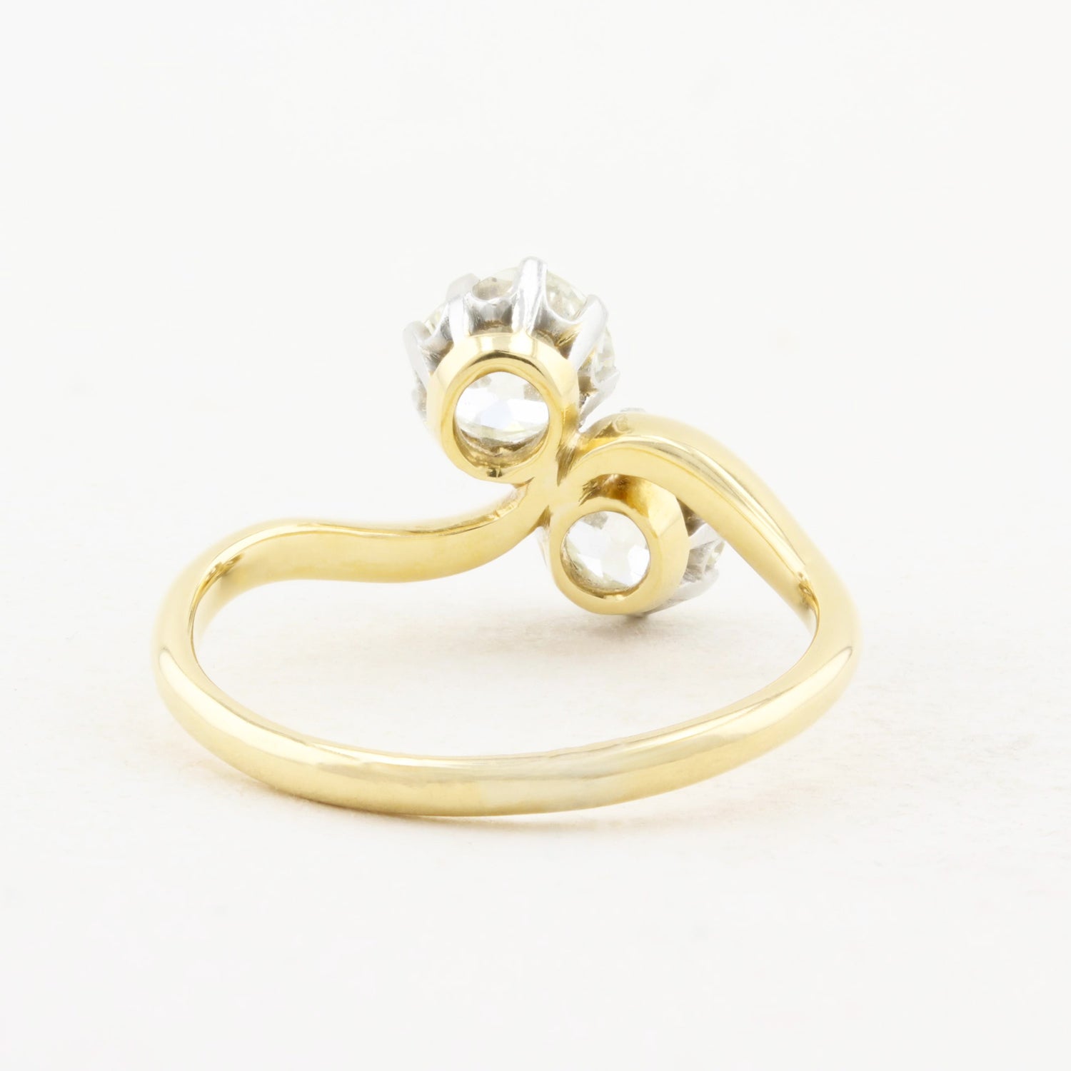 Old Cut Diamond Two Stone Wave Ring