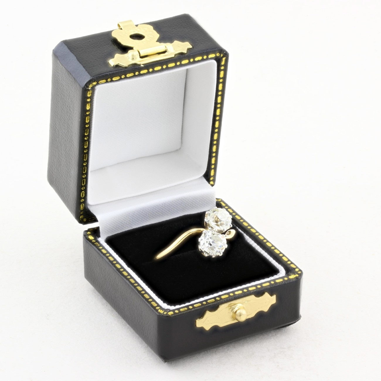 Old Cut Diamond Two Stone Wave Ring