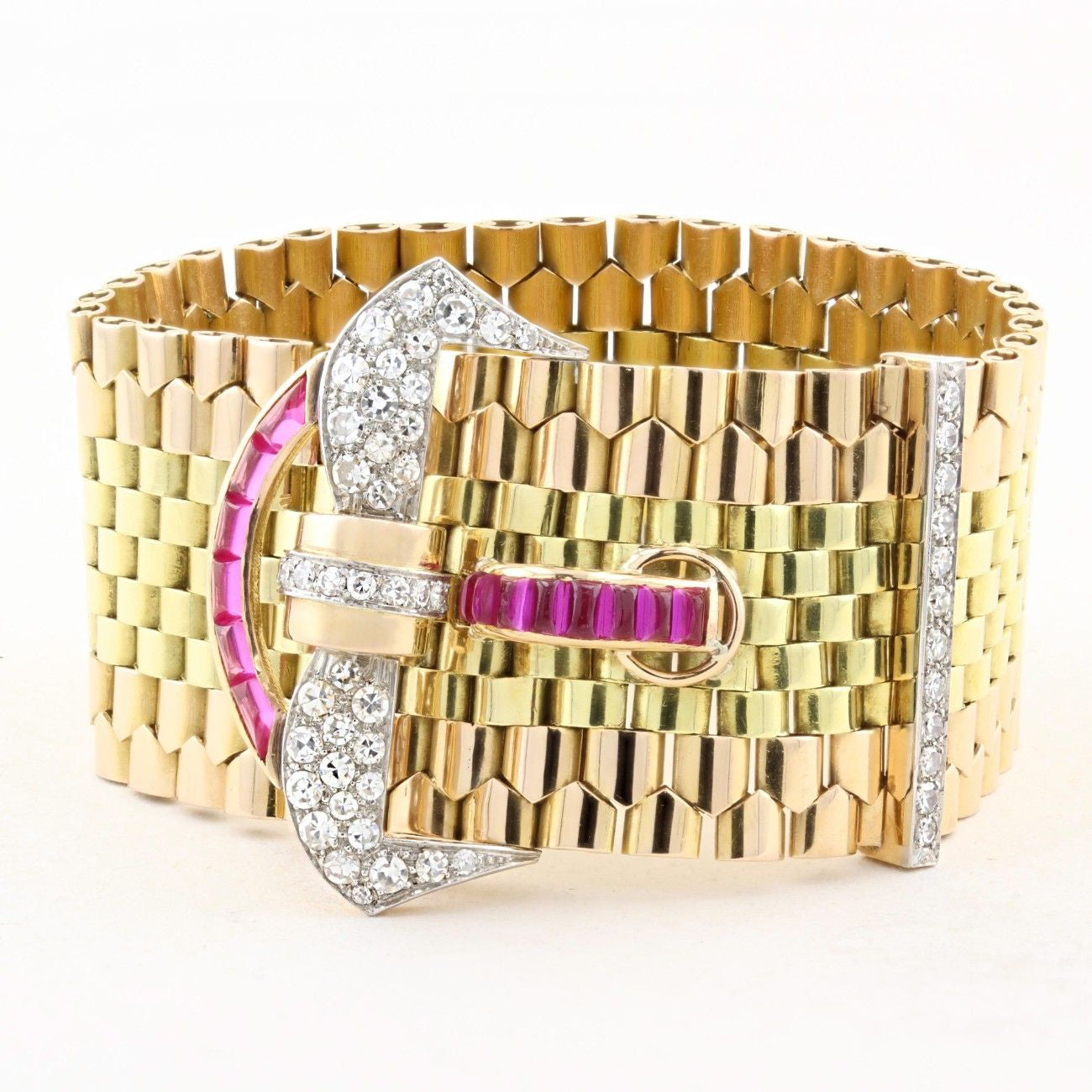 Tiffany &amp; Co Diamond and Ruby 18ct Gold Belt Buckle Bracelet