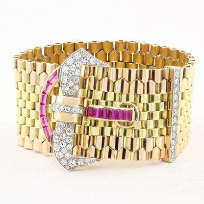 Tiffany &amp; Co Diamond and Ruby 18ct Gold Belt Buckle Bracelet