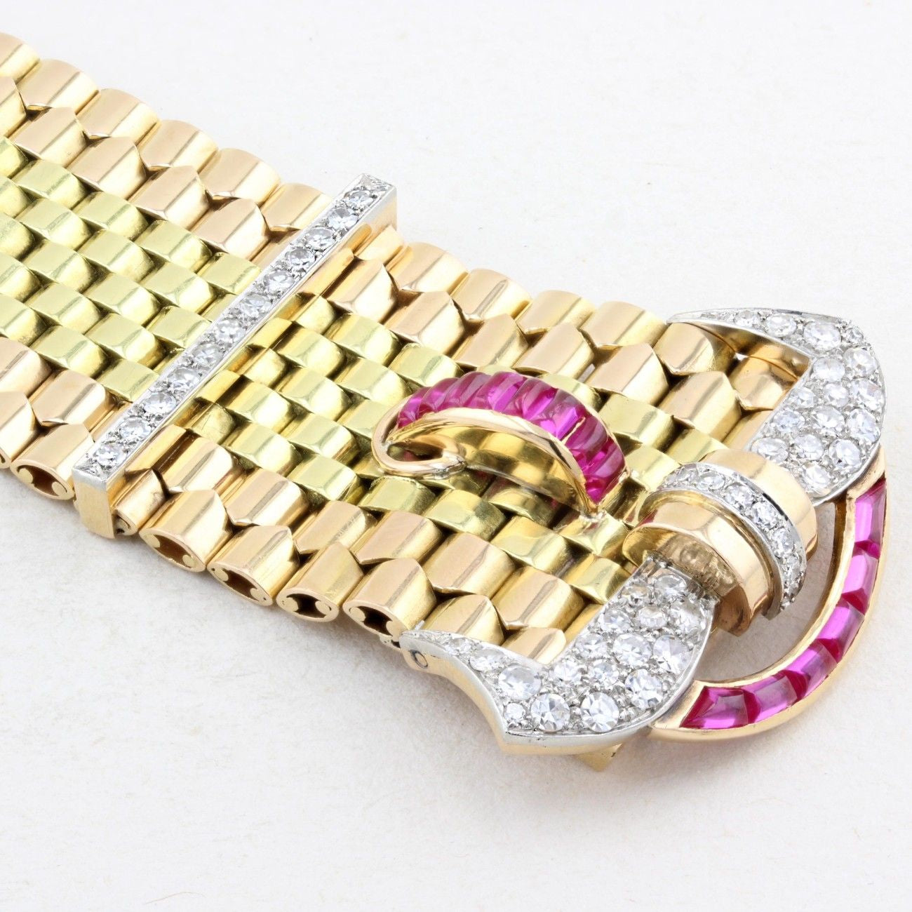 Tiffany &amp; Co. Diamond and Ruby 18ct Gold Belt Buckle Bracelet