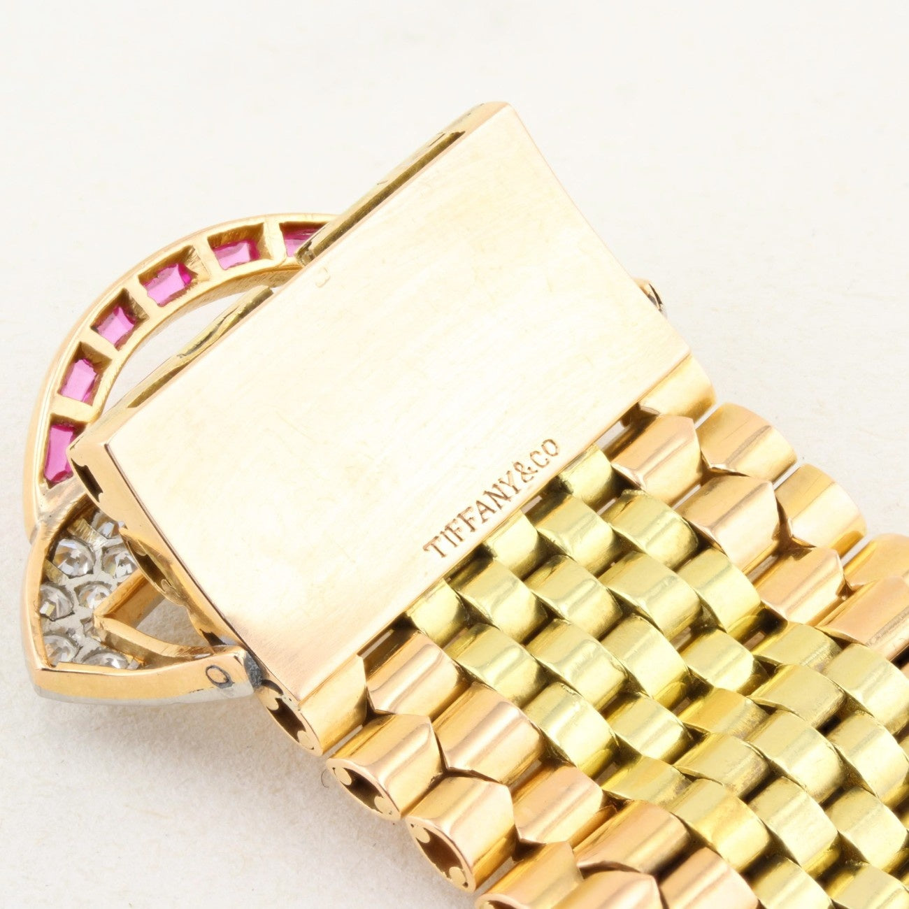 Tiffany &amp; Co. Diamond and Ruby 18ct Gold Belt Buckle Bracelet