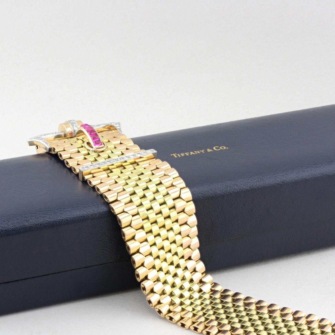 Tiffany &amp; Co. Diamond and Ruby 18ct Gold Belt Buckle Bracelet