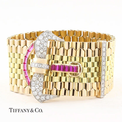 Tiffany &amp; Co Diamond and Ruby 18ct Gold Belt Buckle Bracelet