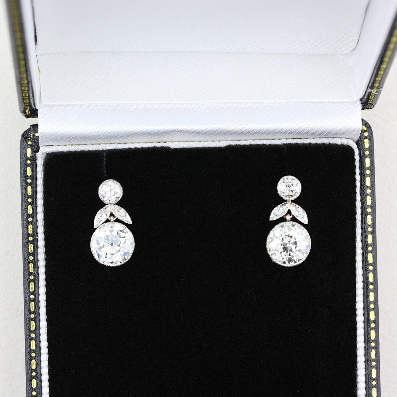 Vintage 3.47ct Old Cut Diamond Drop Earrings c.1930s