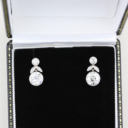 Antique 3.47ct Old Cut Diamond Drop Earrings