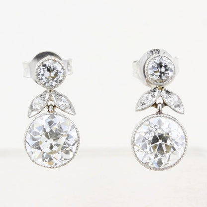 Antique 3.47ct Old Cut Diamond Drop Earrings