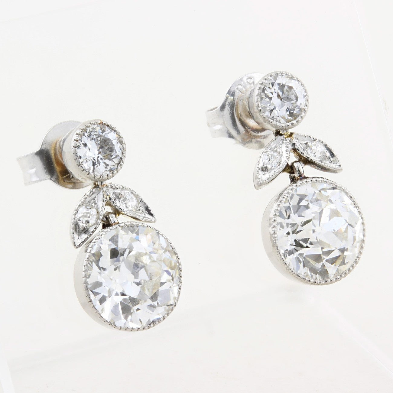 Vintage 3.47ct Old Cut Diamond Drop Earrings c.1930s